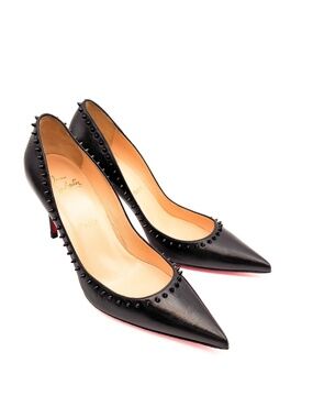 Christian Louboutin Black Leather Spike Anjalina 85 Pumps EU 37